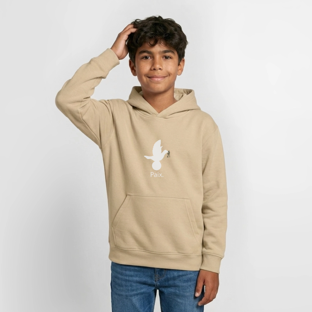 Sweat à capuche Ado Paix blanc - Lusoquot - jaune sable