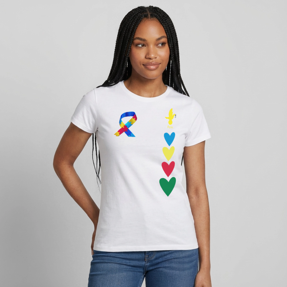 T-shirt Femme-journeemondiale trisomie 21 Peace jaune - blanc
