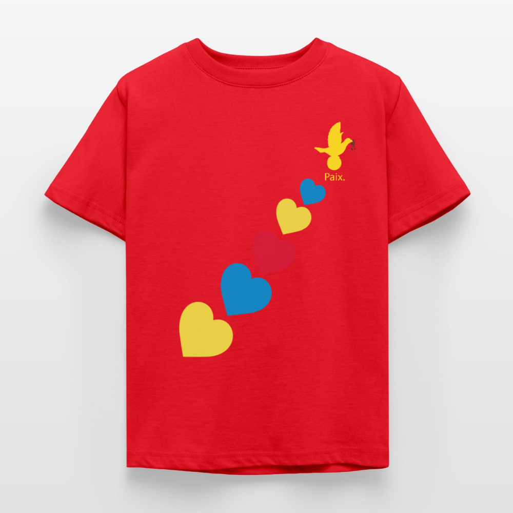 T-shirt Enfant trisomie 21 Paix jaune - Lusoquot - rouge