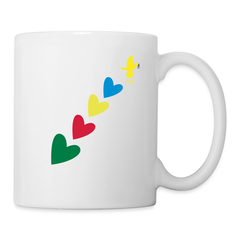 Mug blanc - trisomie-21 -journeemondiale - Peace jaune - blanc