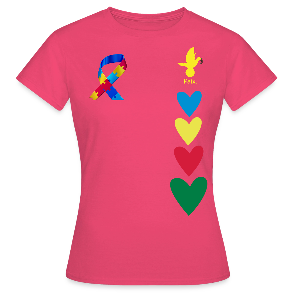 T-shirt Femme-journeemondiale trisomie 21 Peace jaune - rose azalée