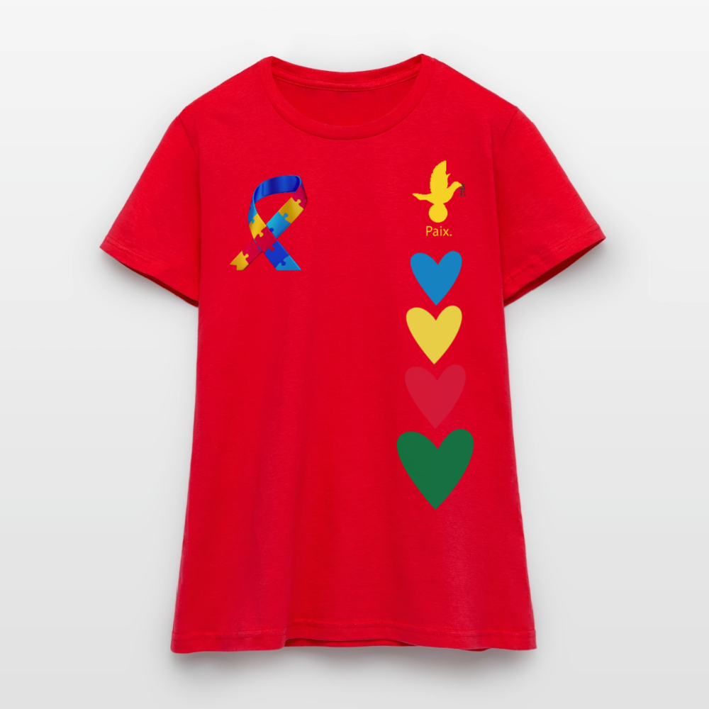 T-shirt Femme-journeemondiale trisomie 21 Peace jaune - rouge