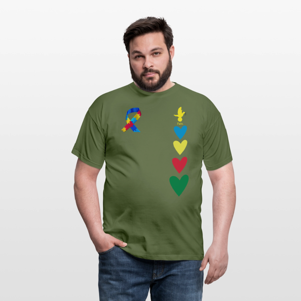 T-shirt Homme -journeemondiale trisomie 21 mars- Peace jaune - vert militaire