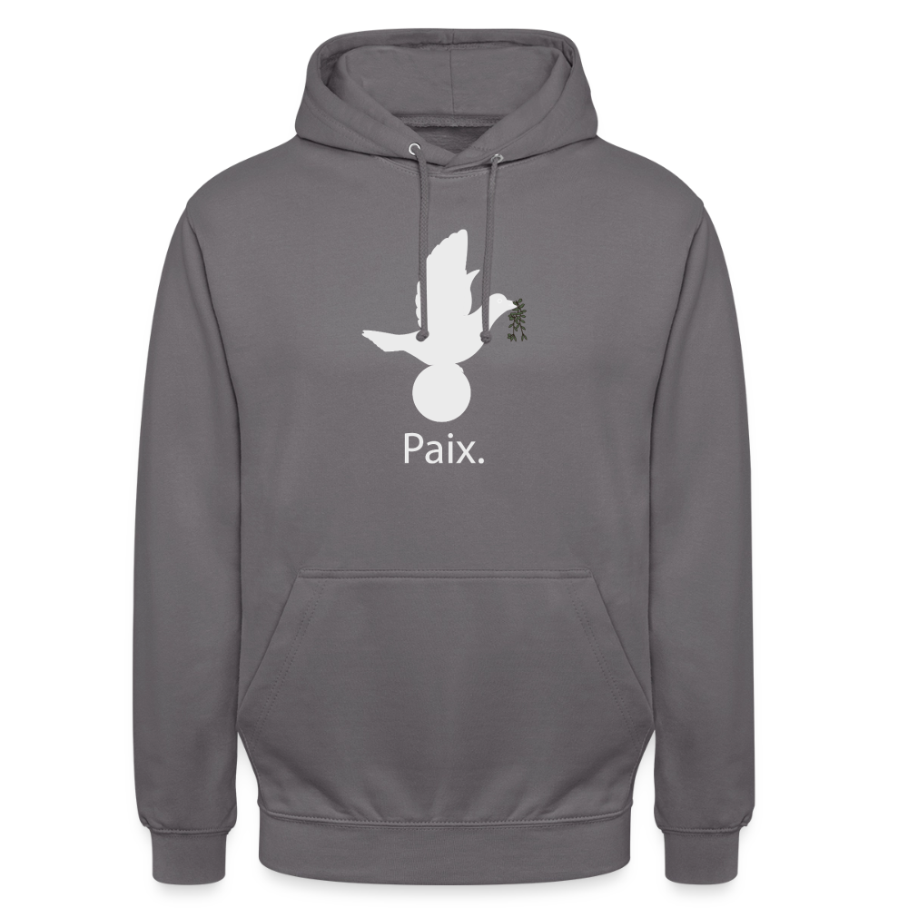 Sweat-shirt à capuche unisexe Paix blanc - Lusoquot - gris éléphant