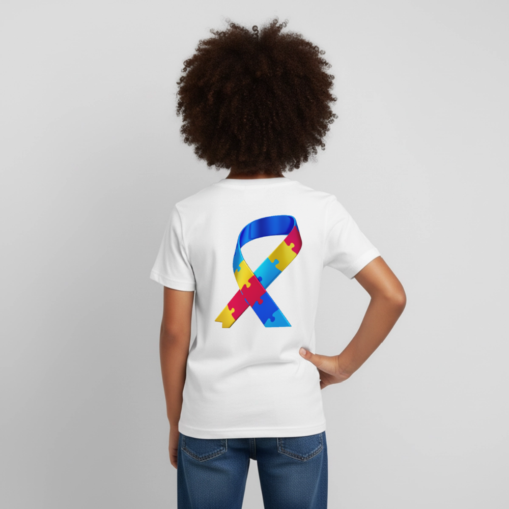 T-shirt Enfant trisomie 21 Paix jaune - Lusoquot - blanc