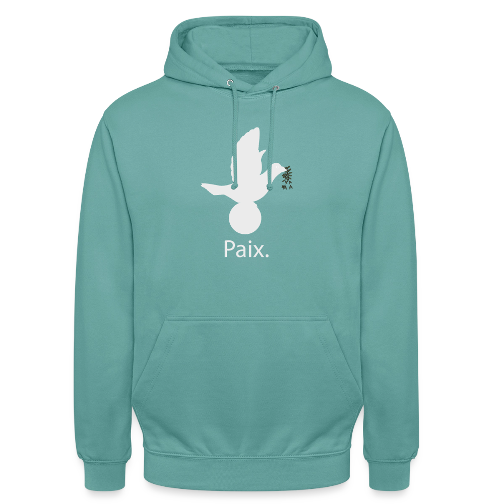 Sweat-shirt à capuche unisexe Paix blanc - Lusoquot - turquoise pastel