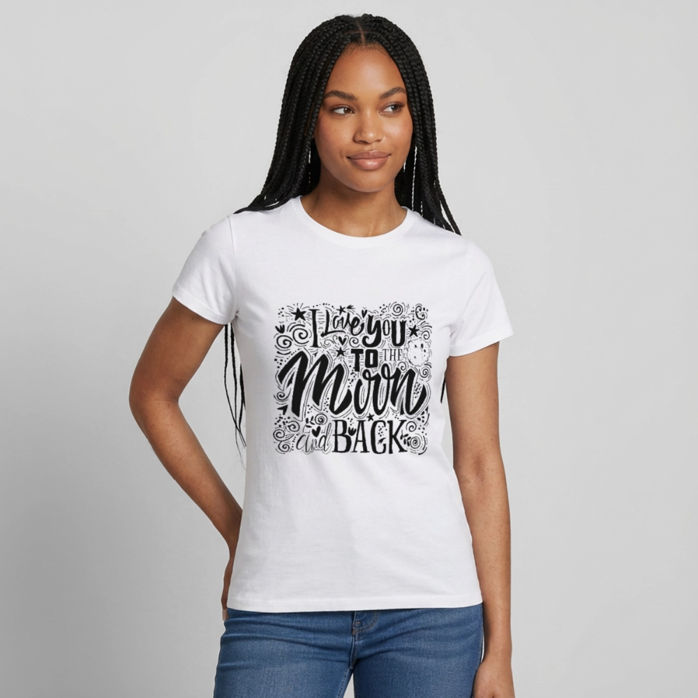 T-shirt Femme I love you to moon and back Peace noir - Lusoquot - blanc
