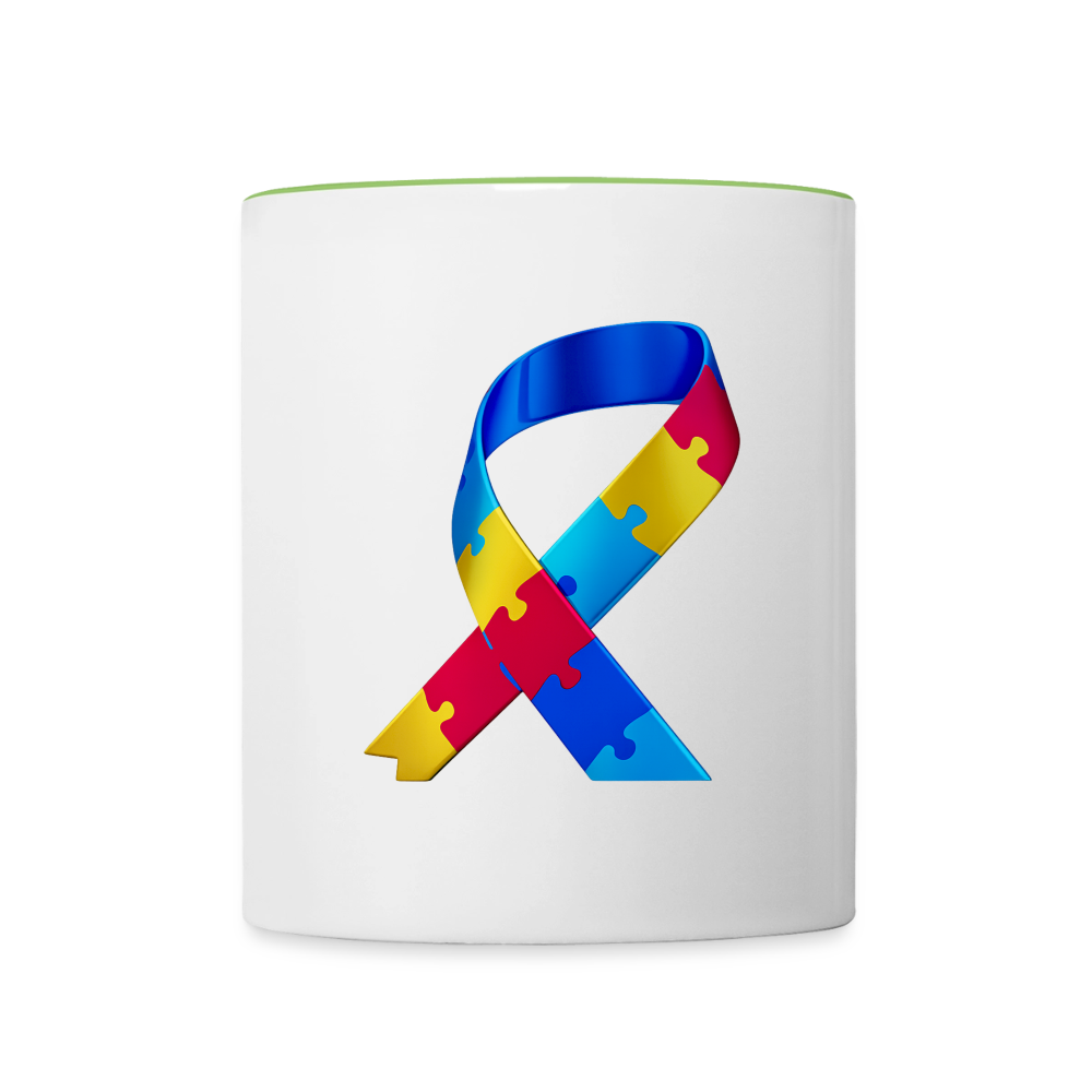 Mug contrasté trisomie 21 Paix jaune - Lusoquot - blanc/vert gecko
