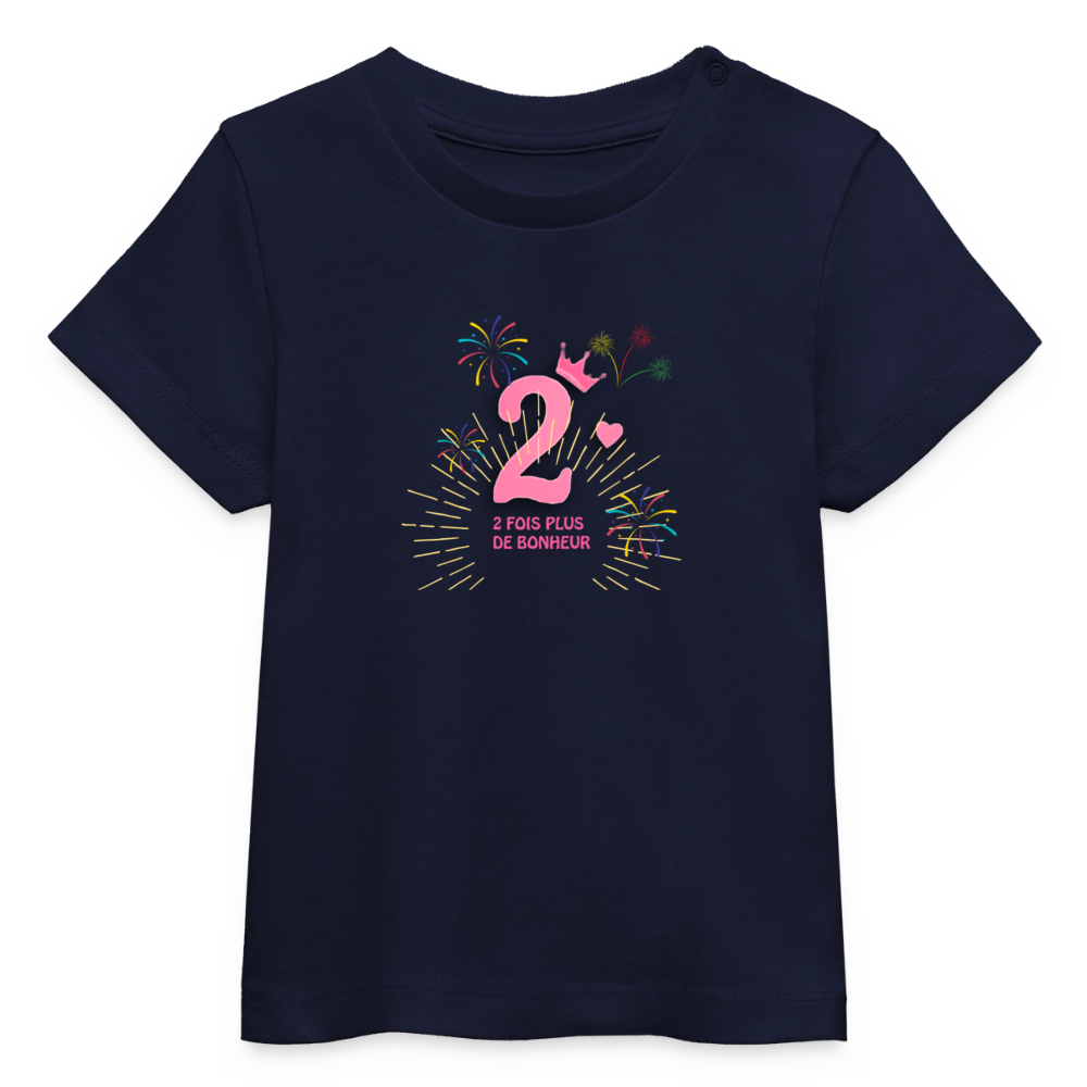 T-shirt bébé bio Stanley/Stella anniaversaire 2 ans Ntifafa rose - Lusoquot - marine