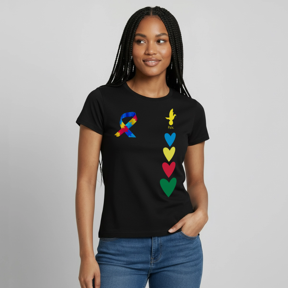 T-shirt Femme-journeemondiale trisomie 21 Peace jaune - noir