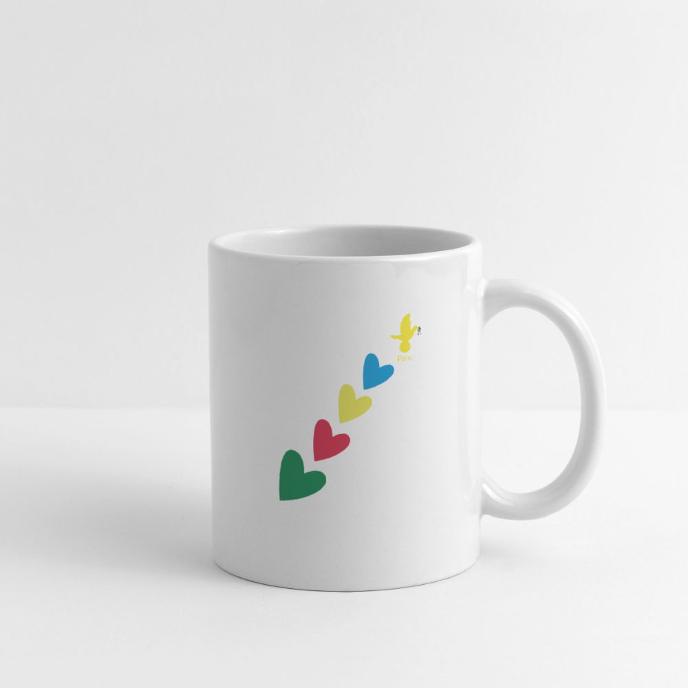 Mug blanc - trisomie-21 -journeemondiale - Peace jaune - blanc