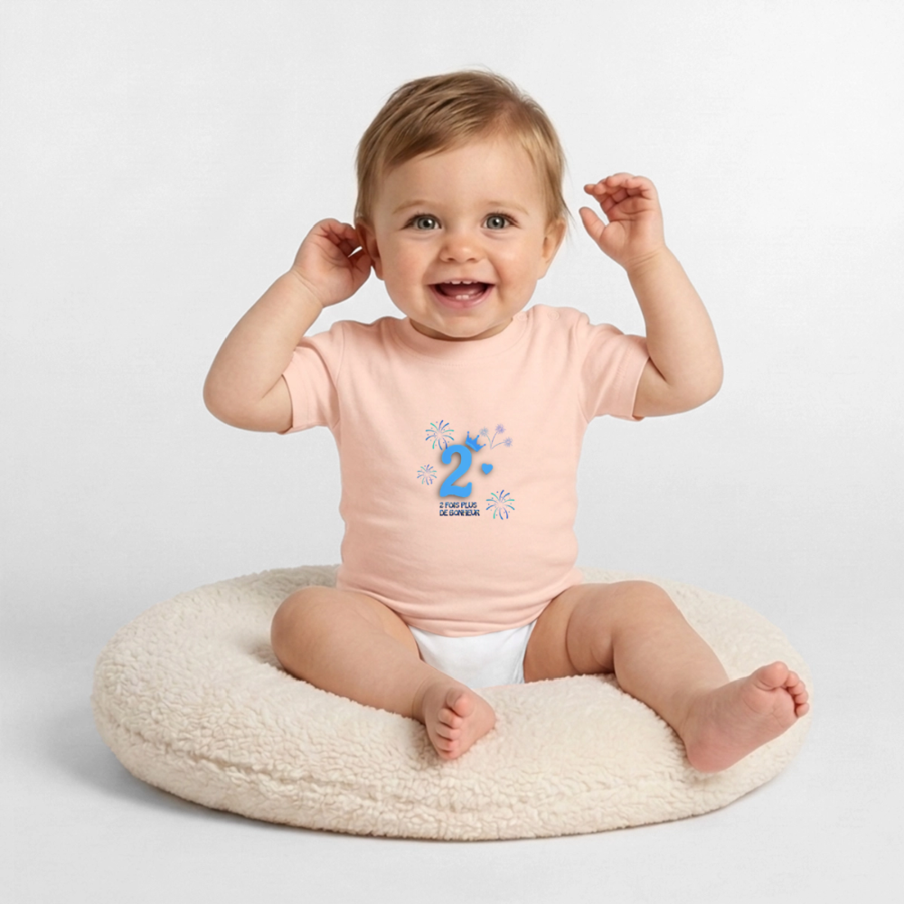 T-shirt Bébé anniversaire 2ans Paix bleu - Lusoquot - rose cristal