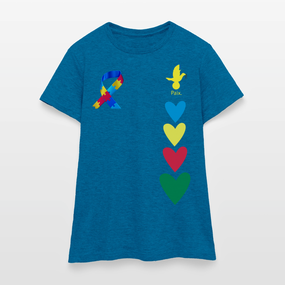 T-shirt Femme-journeemondiale trisomie 21 Peace jaune - bleu saphir antique chiné