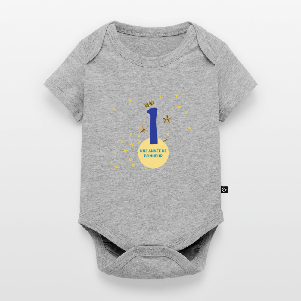 Body Bébé bio manches courtes anniversaire 1an Paix bleu - Lusoquot - gris chiné