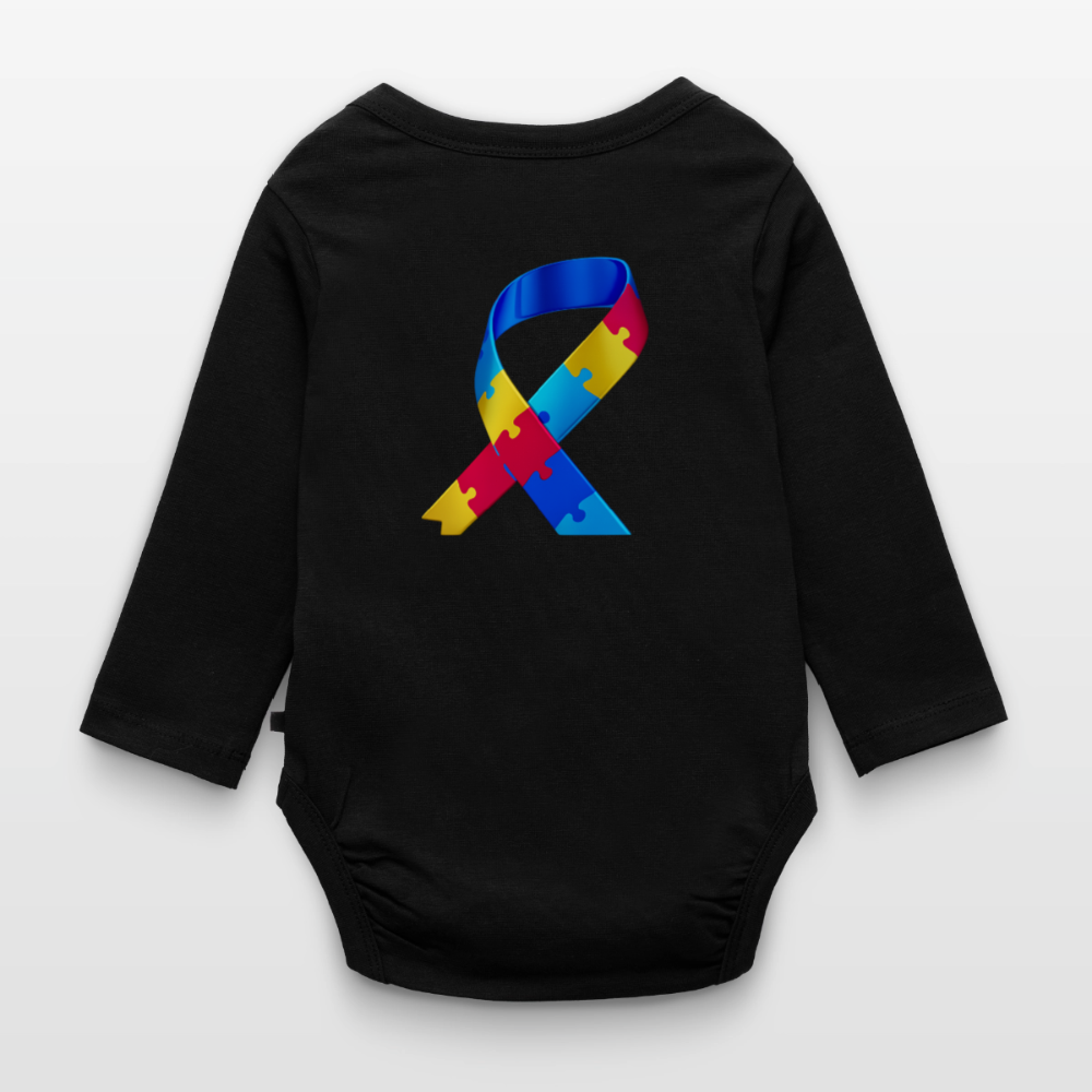 Body Bébé bio manches longues - Peace jaune trisomie - noir