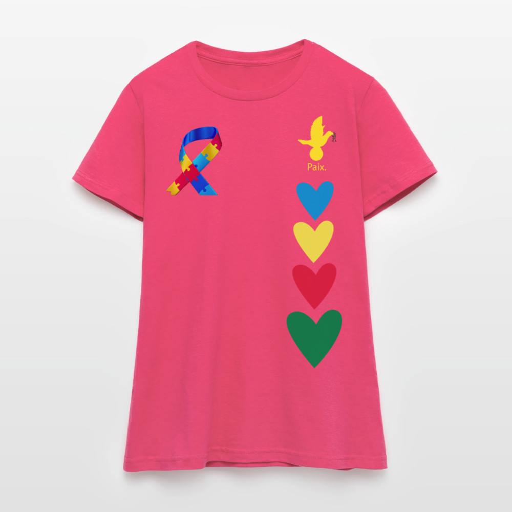 T-shirt Femme-journeemondiale trisomie 21 Peace jaune - rose azalée