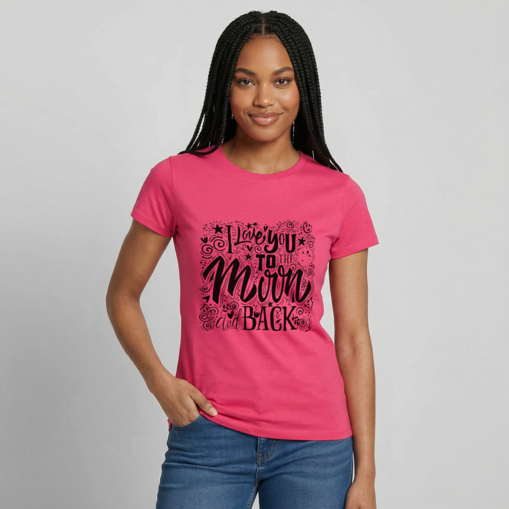 T-shirt Femme I love you to moon and back Peace noir - Lusoquot - rose azalée