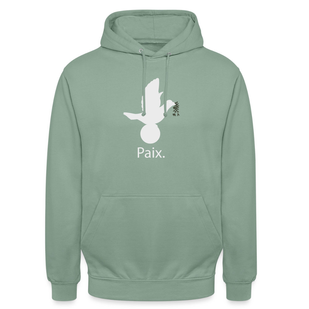Sweat-shirt à capuche unisexe Paix blanc - Lusoquot - vert-de-gris