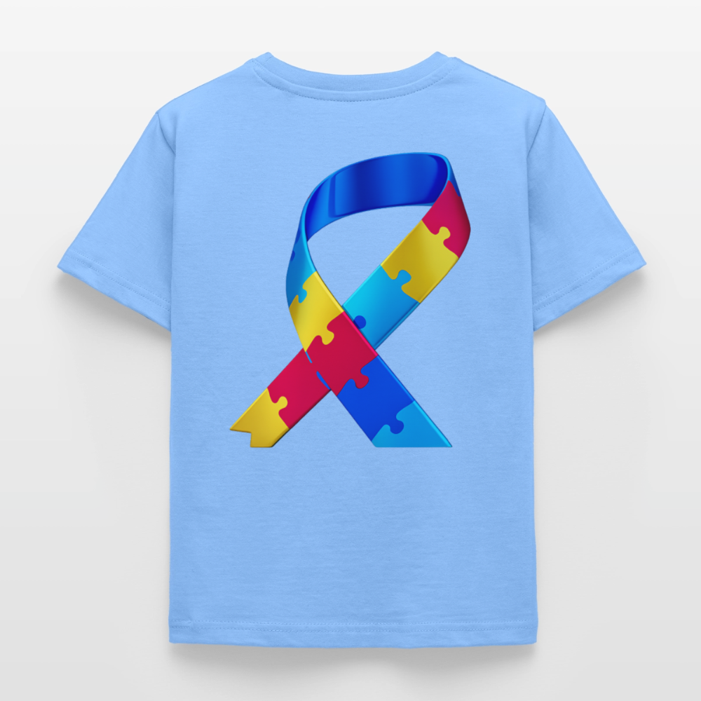 T-shirt Enfant trisomie 21 Paix jaune - Lusoquot - bleu ciel