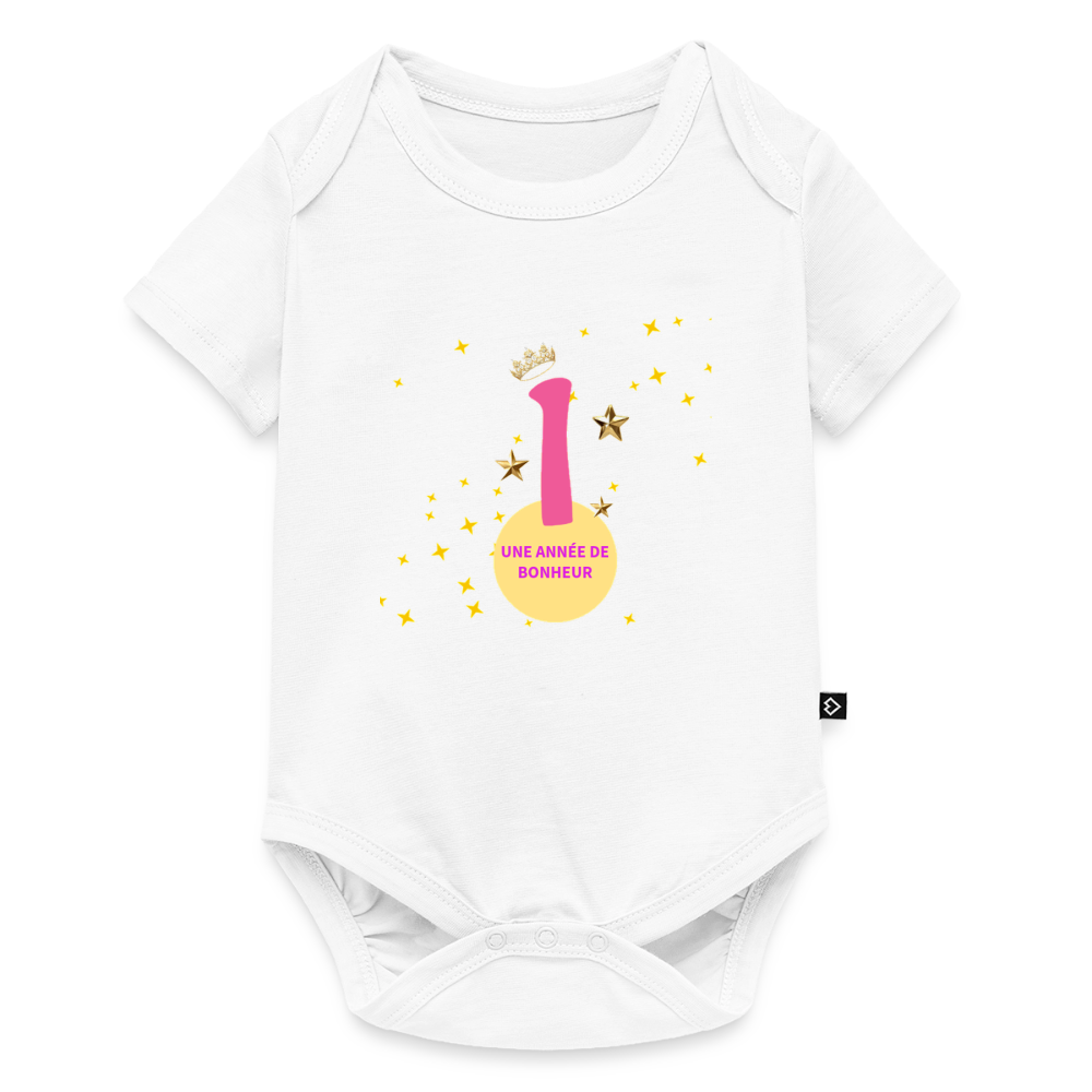 Body Bébé bio manches courtes anniversaire 1 an - Lusoquot - blanc