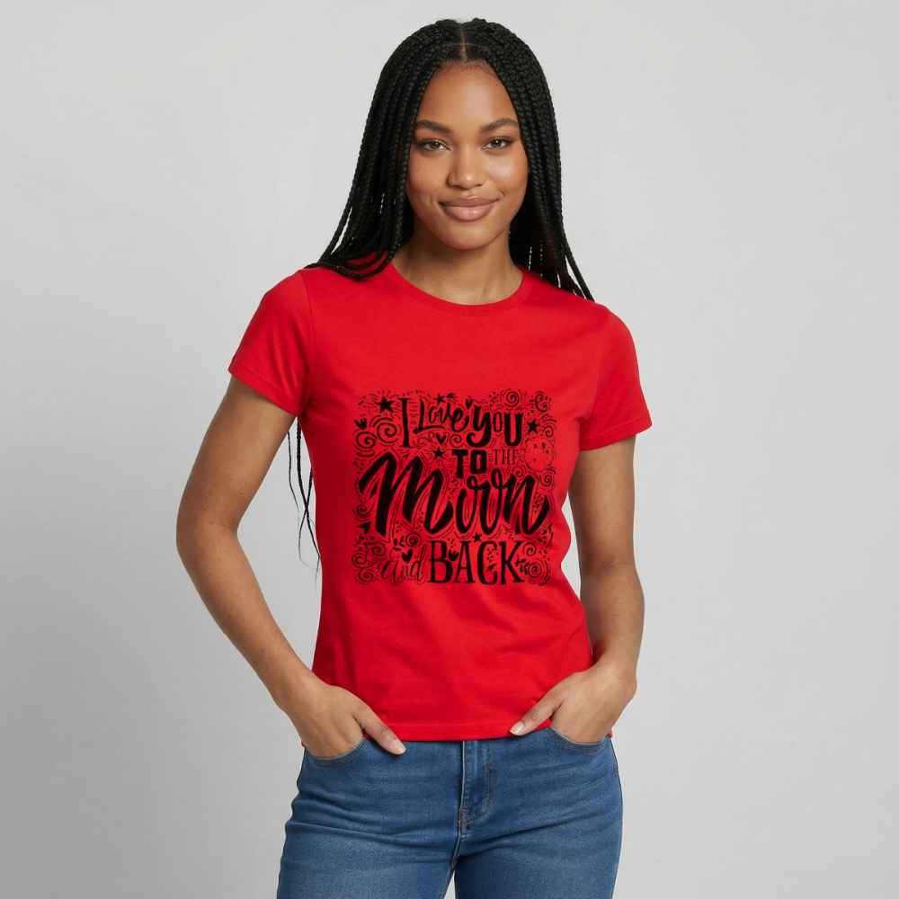 T-shirt Femme I love you to moon and back Peace noir - Lusoquot - rouge