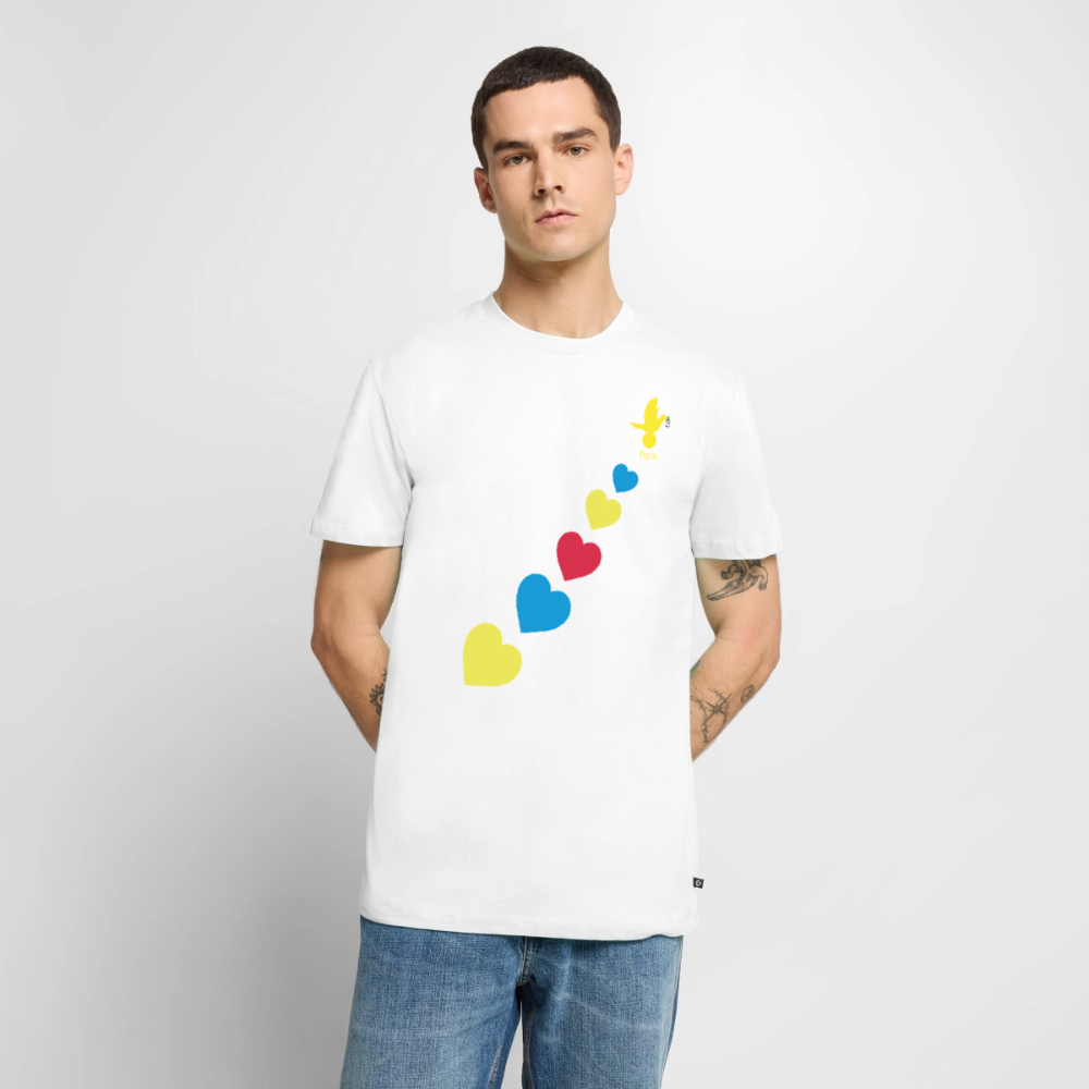 T-shirt Premium Homme trisomie 21  Paix jaune - Lusoquot - blanc