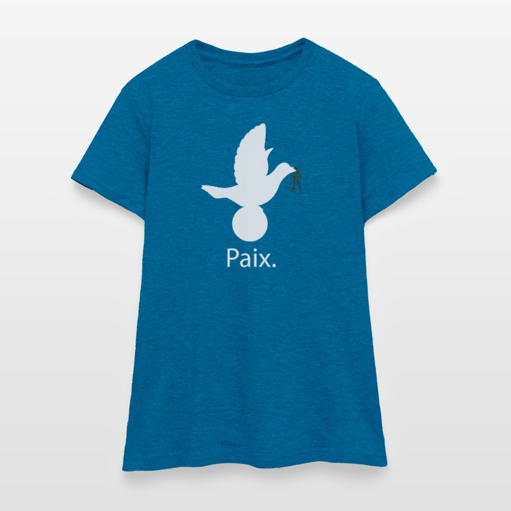 T-shirt Femme Paix blanc - Lusoquot - bleu saphir antique chiné