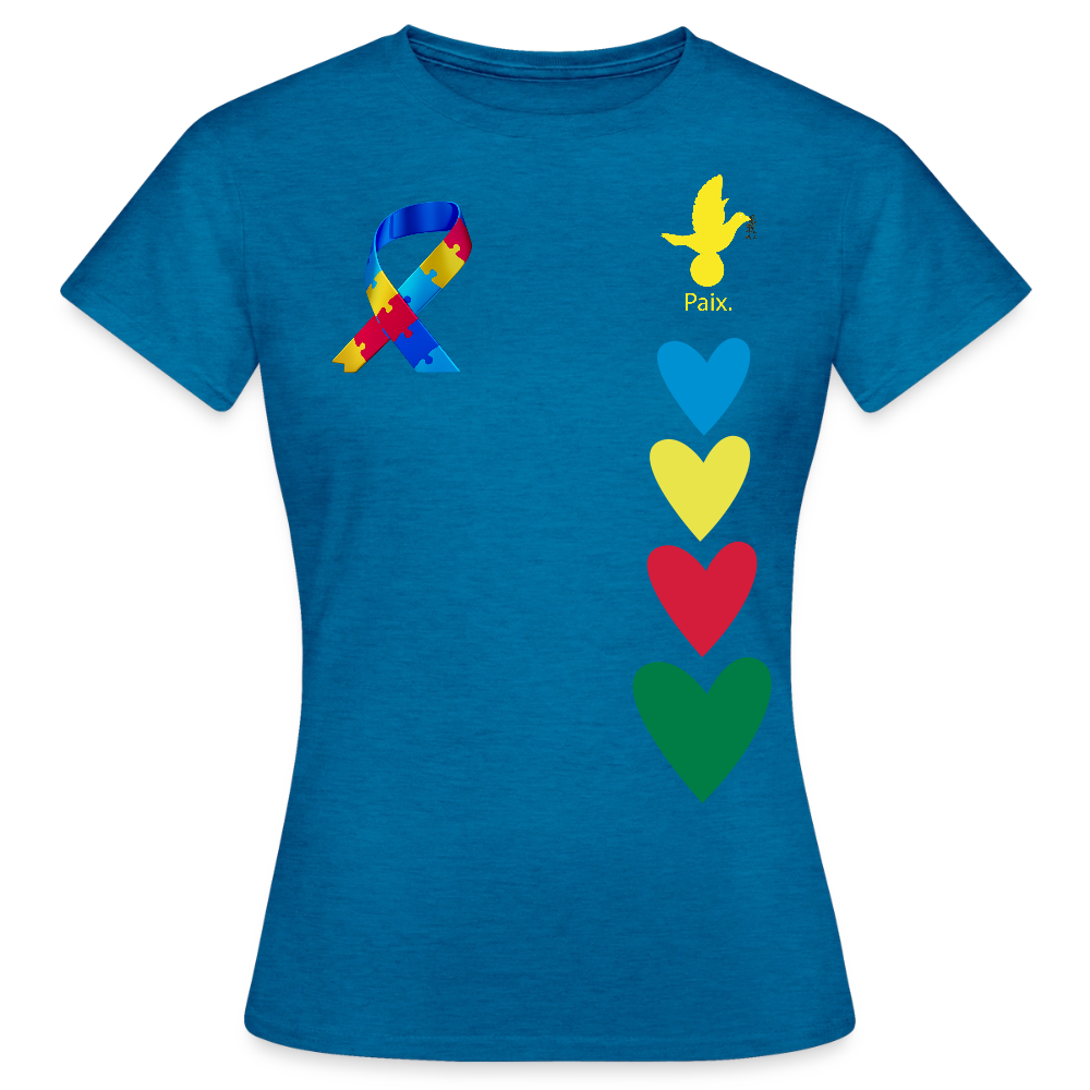 T-shirt Femme-journeemondiale trisomie 21 Peace jaune - bleu saphir antique chiné