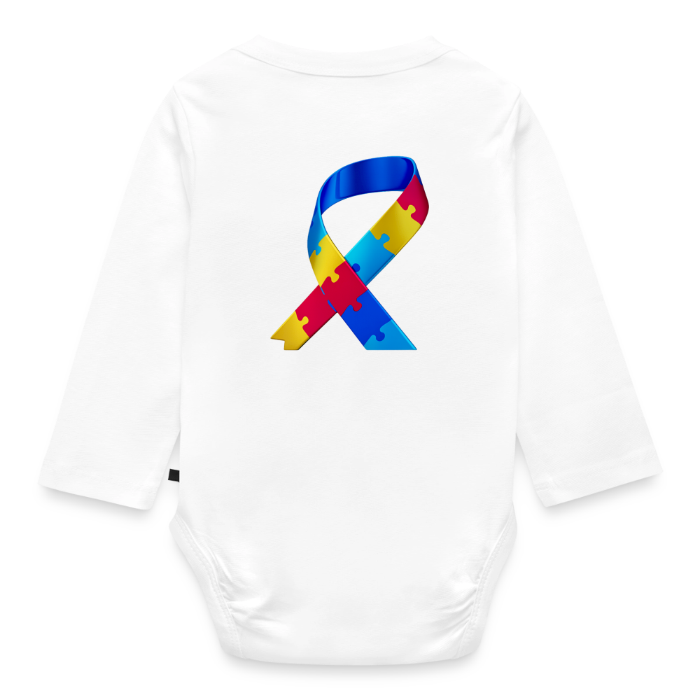 Body Bébé bio manches longues - Peace jaune trisomie - blanc