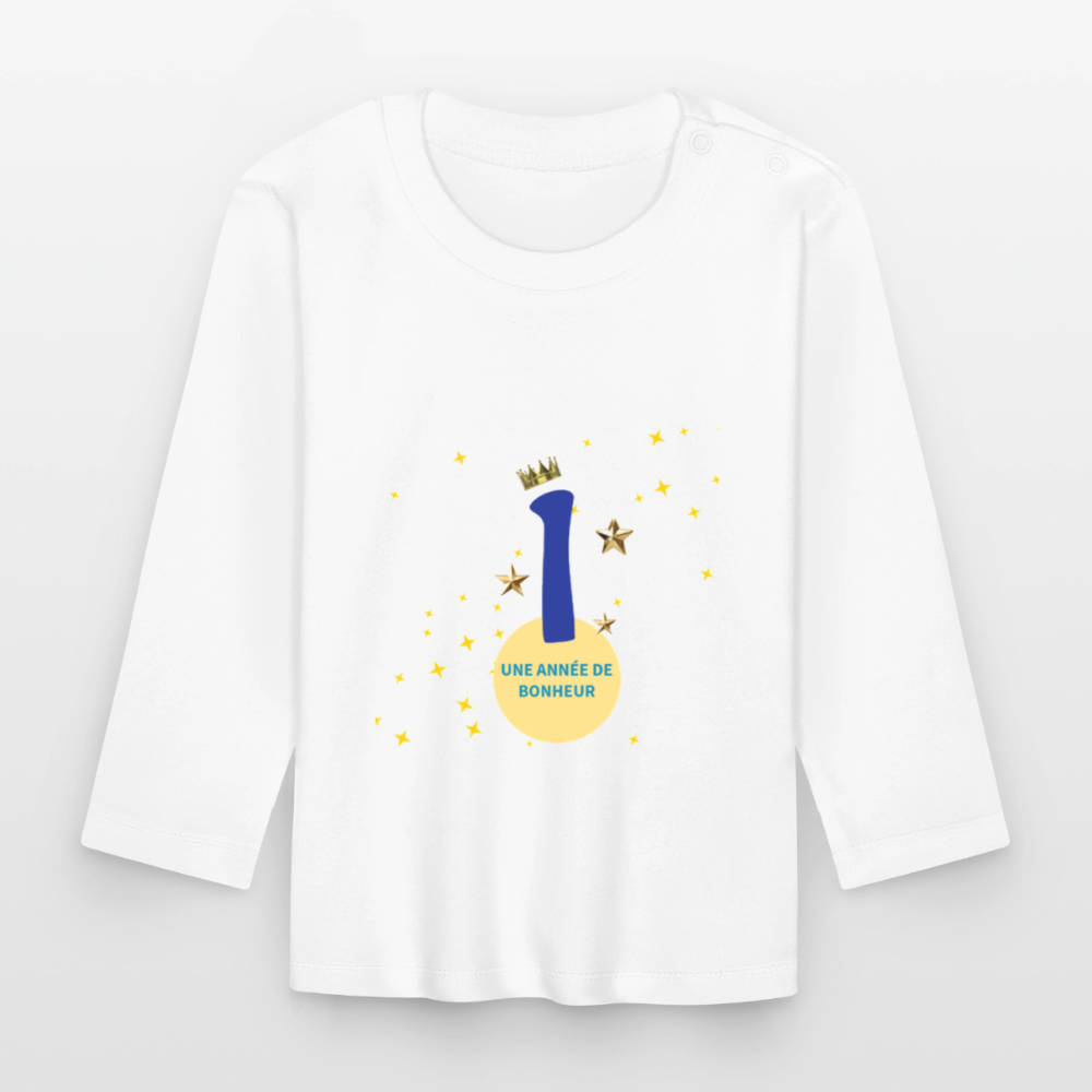 T-shirt manches longues Bébé anniversaire 1 an Paix bleu - Lusoquot - blanc