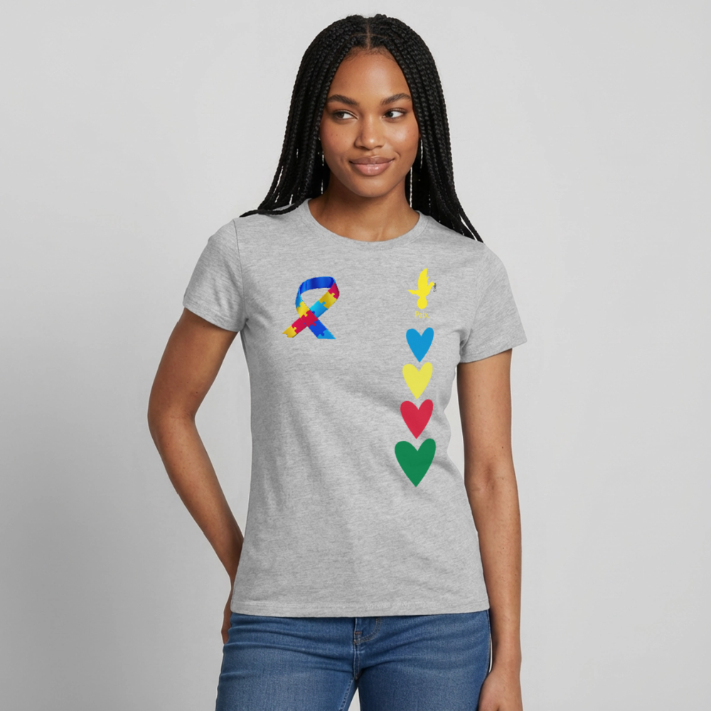 T-shirt Femme-journeemondiale trisomie 21 Peace jaune - gris chiné