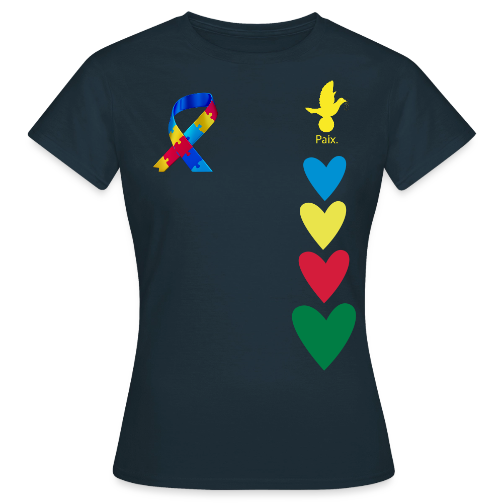 T-shirt Femme-journeemondiale trisomie 21 Peace jaune - marine