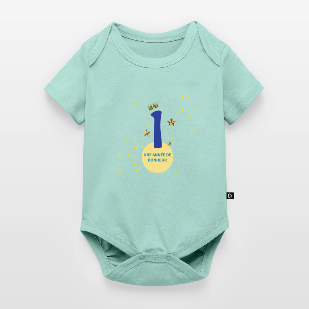 Body Bébé bio manches courtes anniversaire 1an Paix bleu - Lusoquot - menthe 