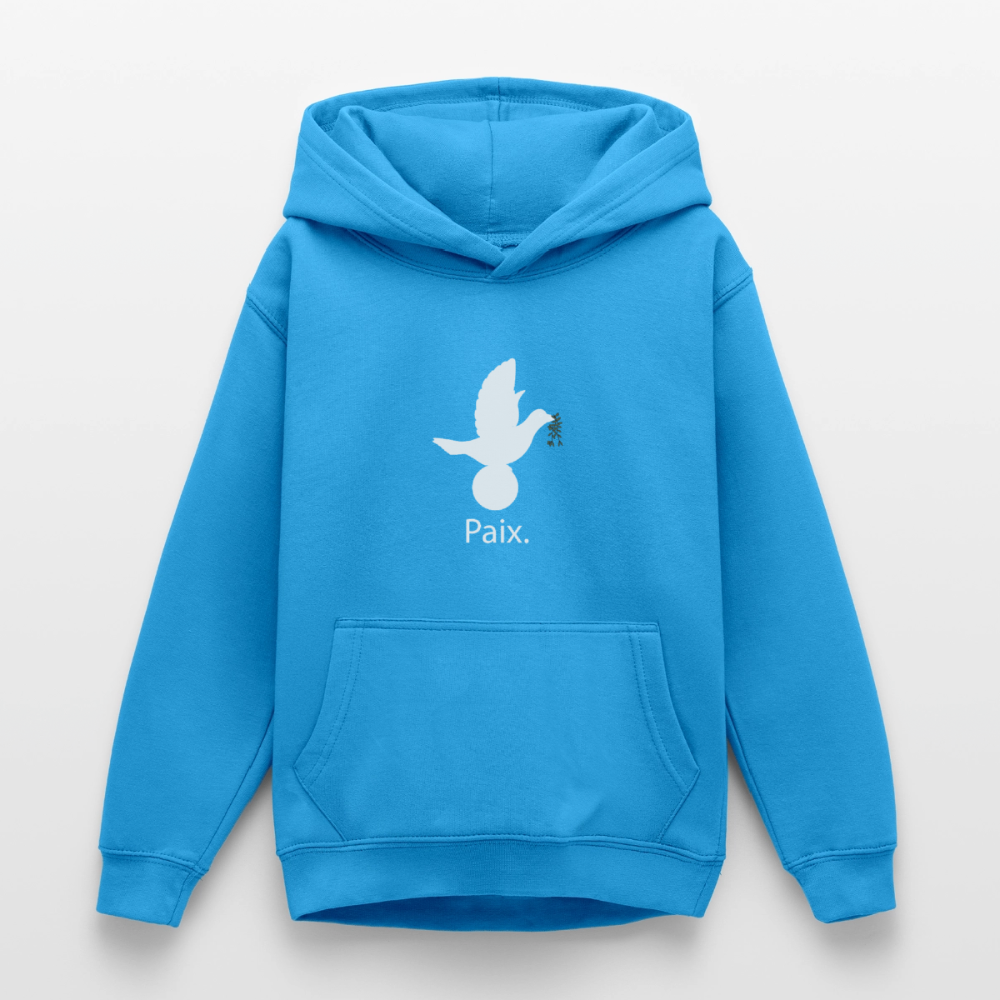 Sweat à capuche Ado Paix blanc - Lusoquot - bleu mer