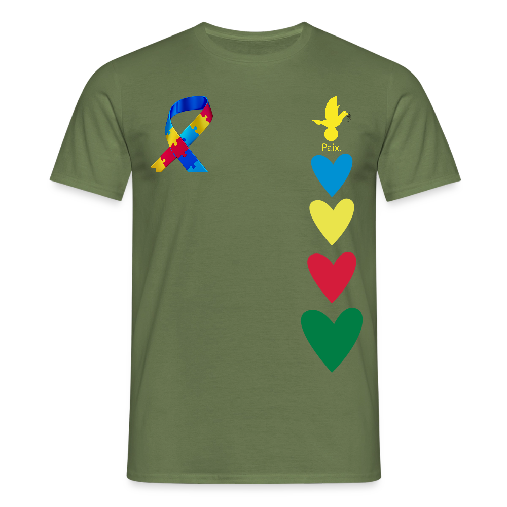 T-shirt Homme -journeemondiale trisomie 21 mars- Peace jaune - vert militaire