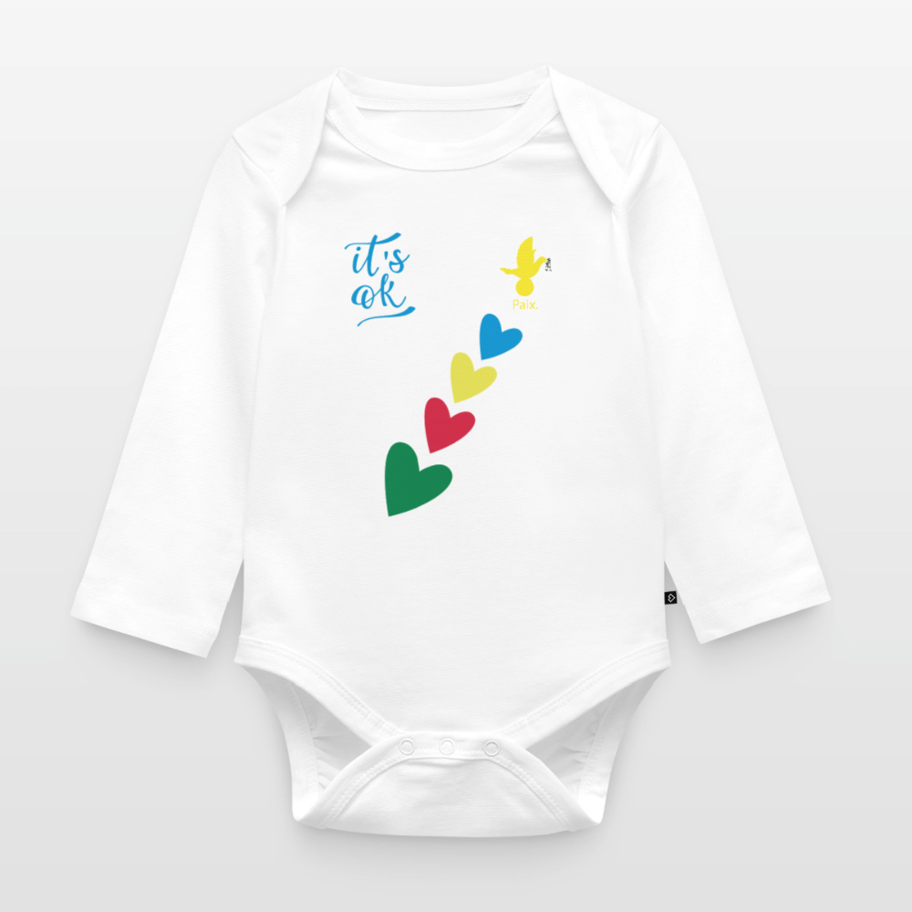 Body Bébé bio manches longues - Peace jaune trisomie - blanc