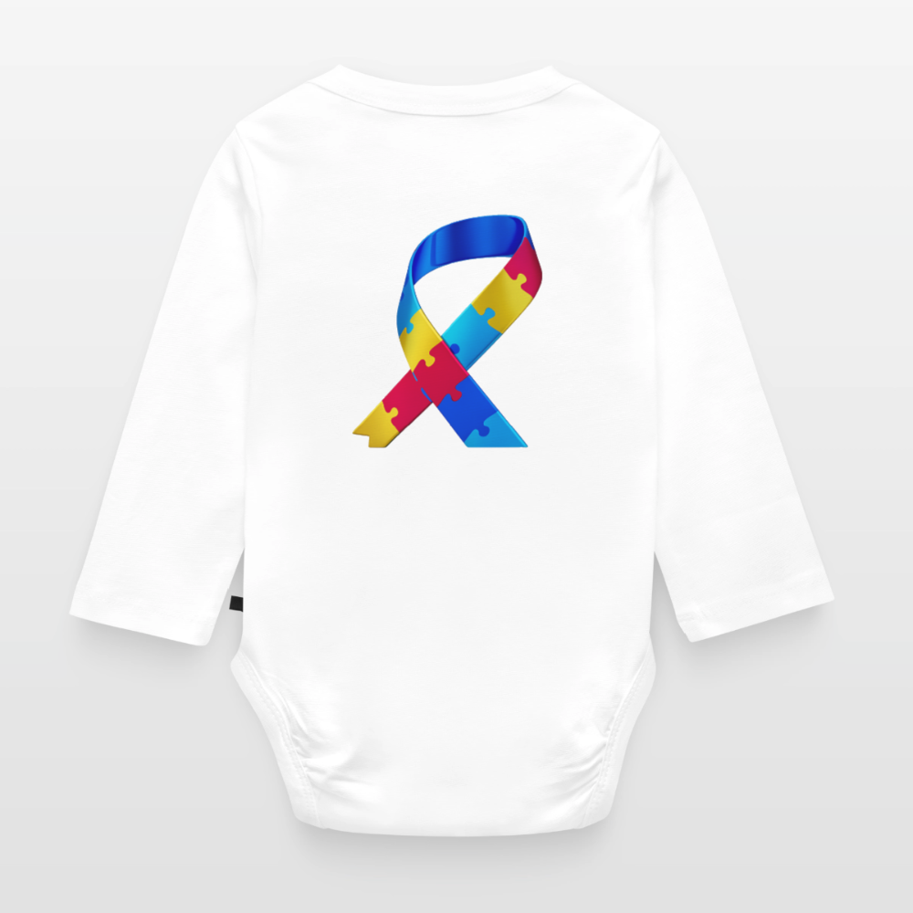 Body Bébé bio manches longues - Peace jaune trisomie - blanc