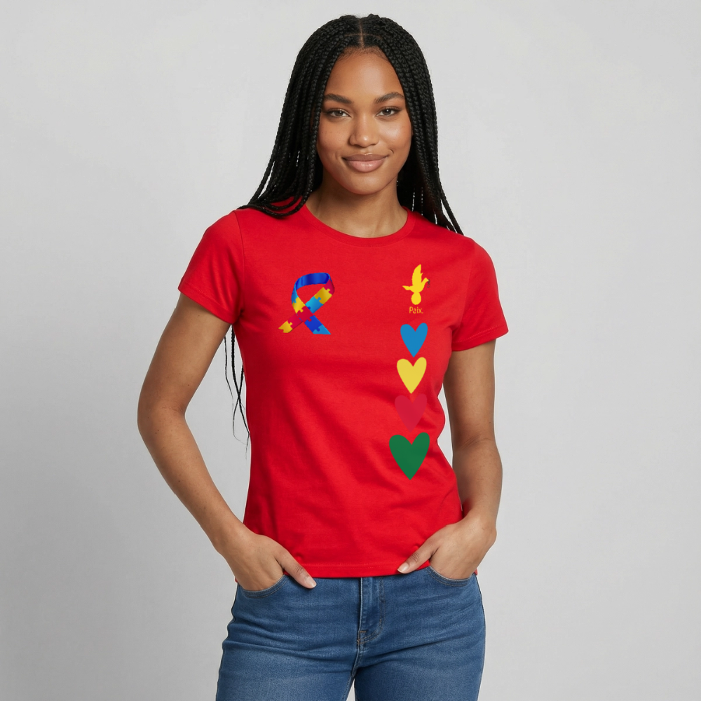 T-shirt Femme-journeemondiale trisomie 21 Peace jaune - rouge