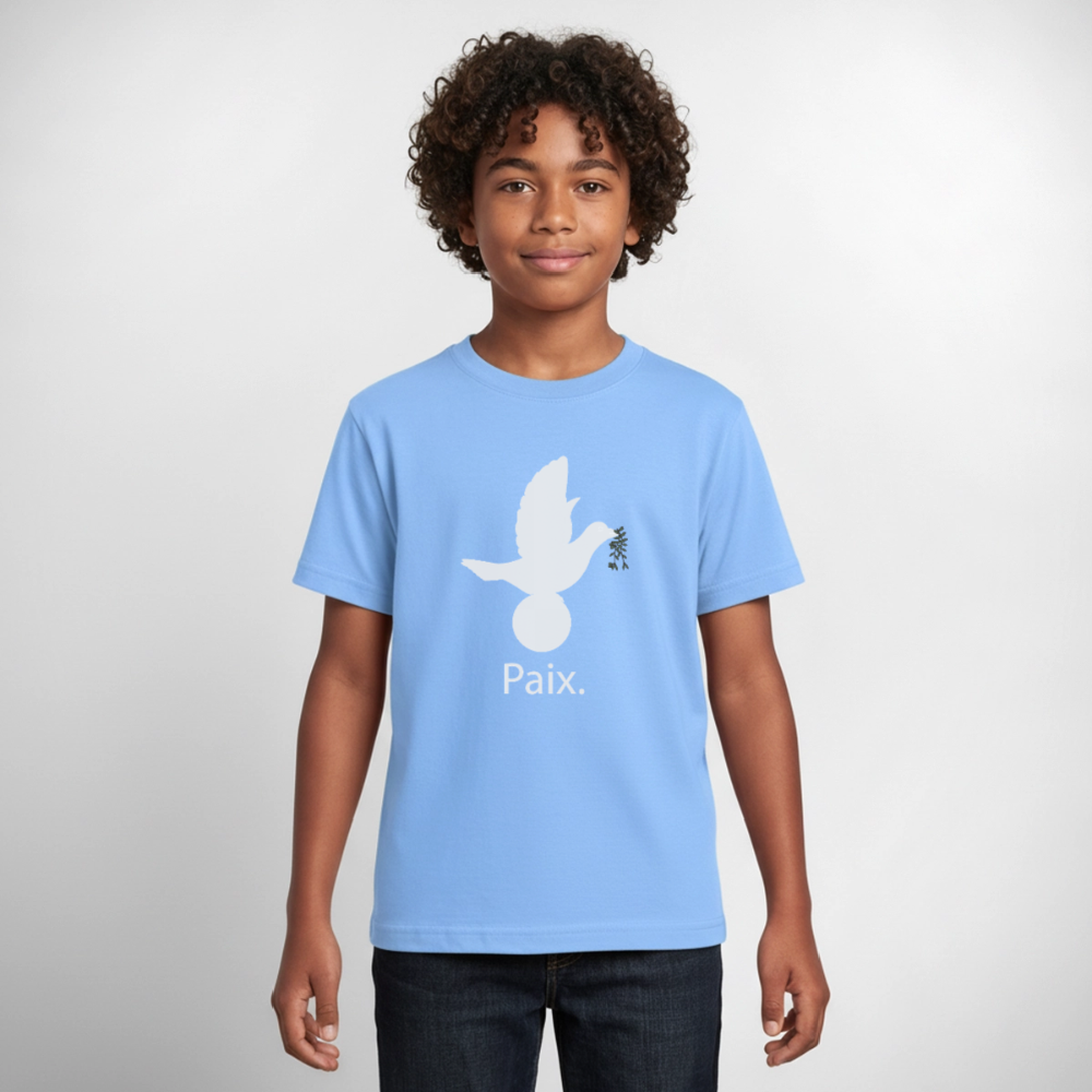 T-shirt Ado  Paix blanc - Lusoquot - bleu ciel