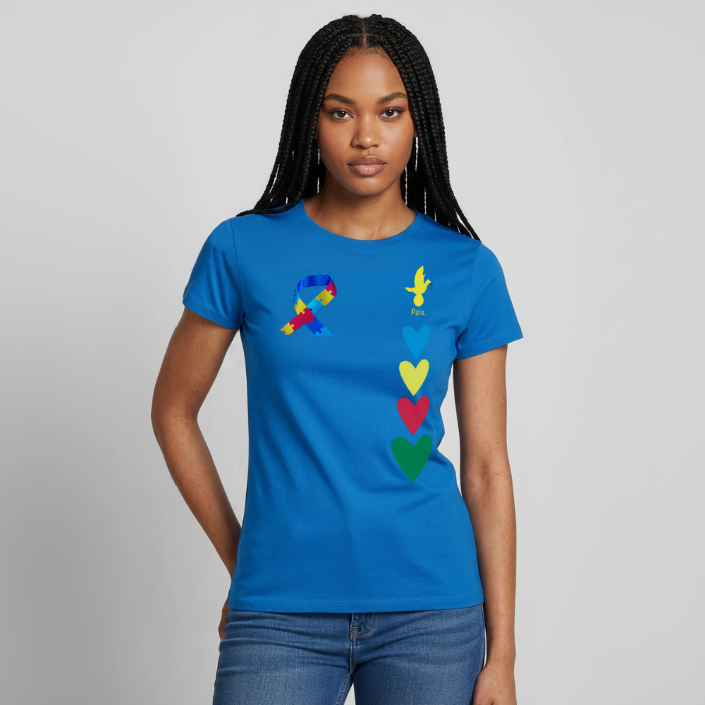 T-shirt Femme-journeemondiale trisomie 21 Peace jaune - bleu royal