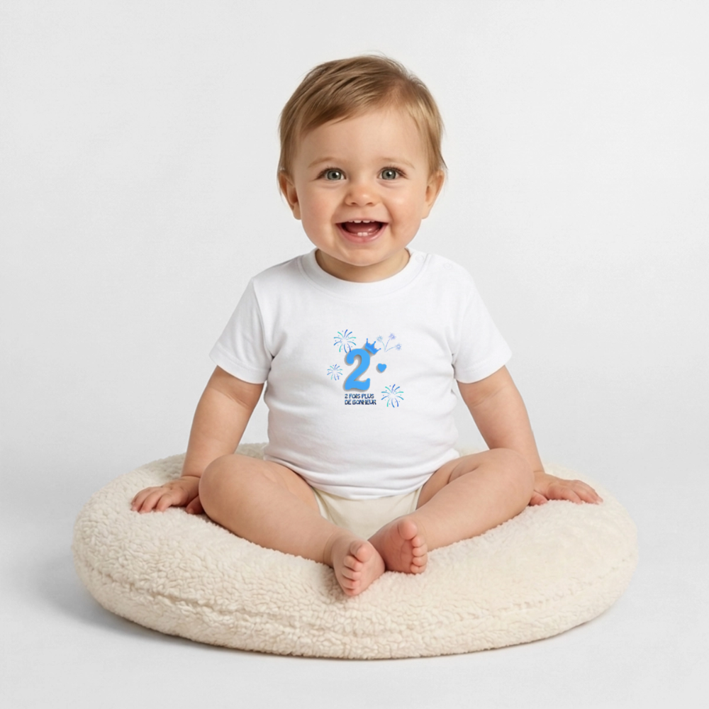 T-shirt Bébé anniversaire 2ans Paix bleu - Lusoquot - blanc