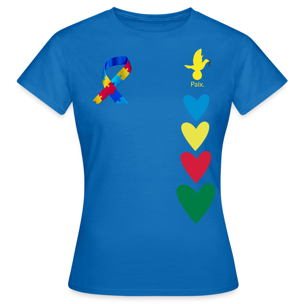 T-shirt Femme-journeemondiale trisomie 21 Peace jaune - bleu royal
