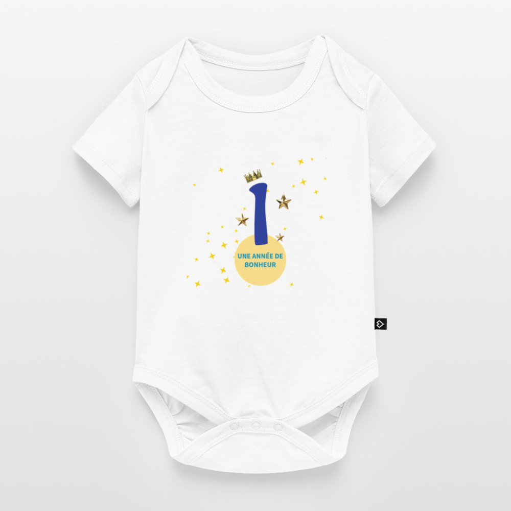 Body Bébé bio manches courtes anniversaire 1an Paix bleu - Lusoquot - blanc