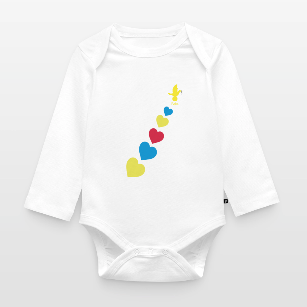 Body Bébé bio manches longues trisomie Paix jaune - Lusoquot - blanc